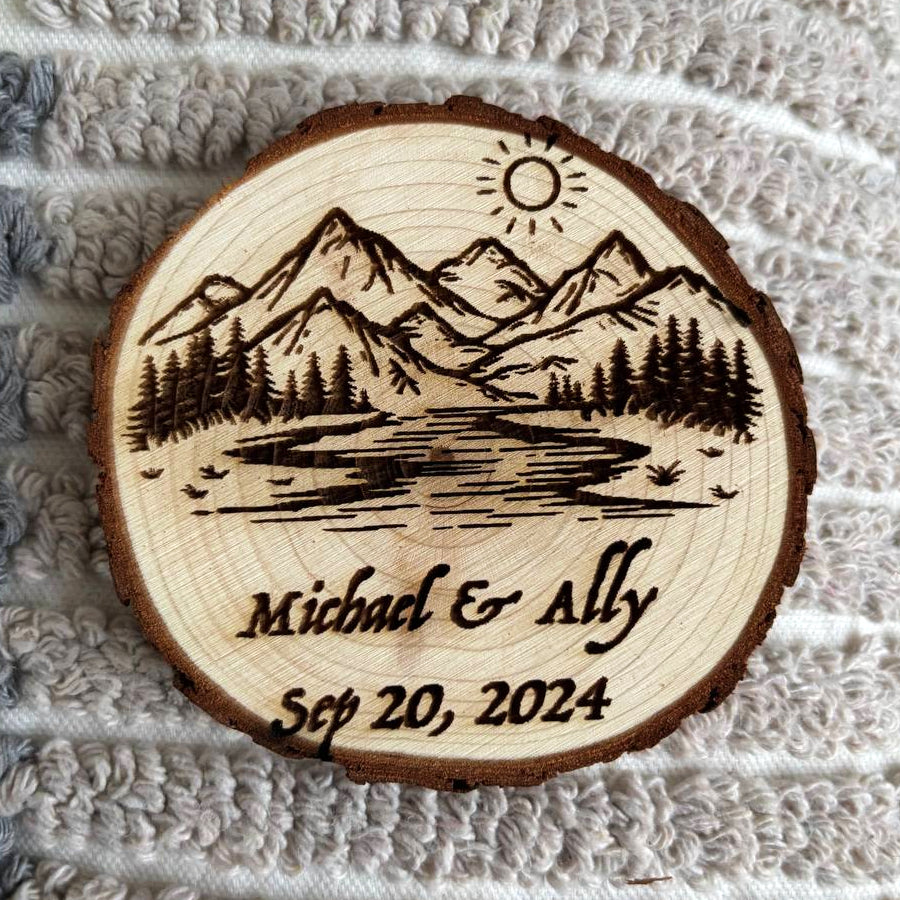 Wooden coaster with mountains