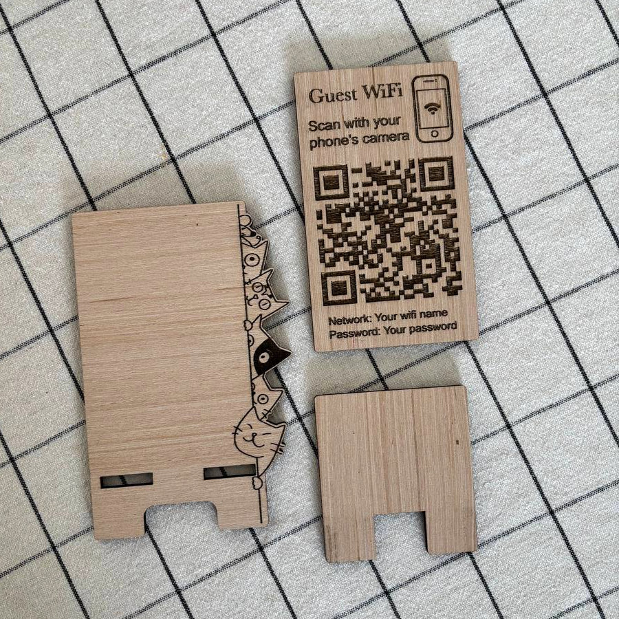 Wooden WiFi QR code sign - bonosensu