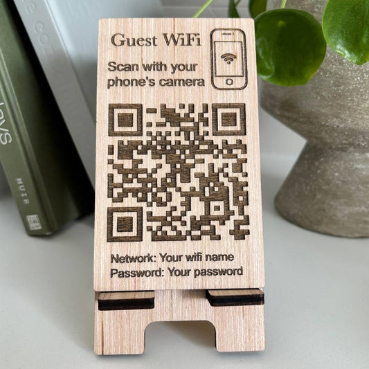 Wooden WiFi QR code sign