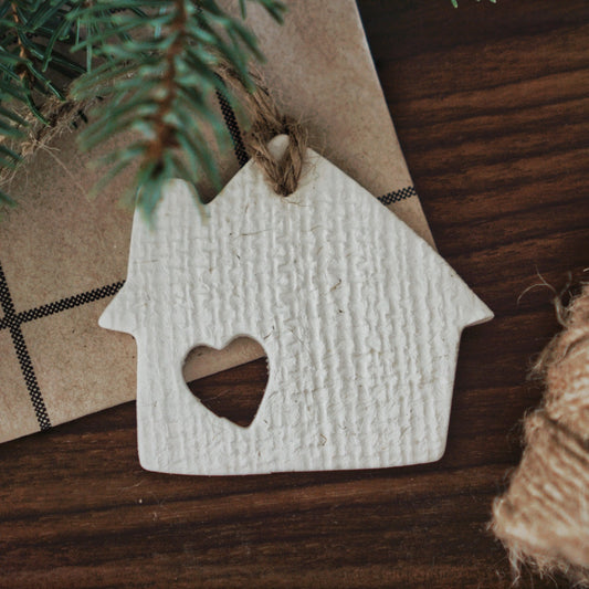 House Ornament With Small Heart, Textile Pattern - bonosensu
